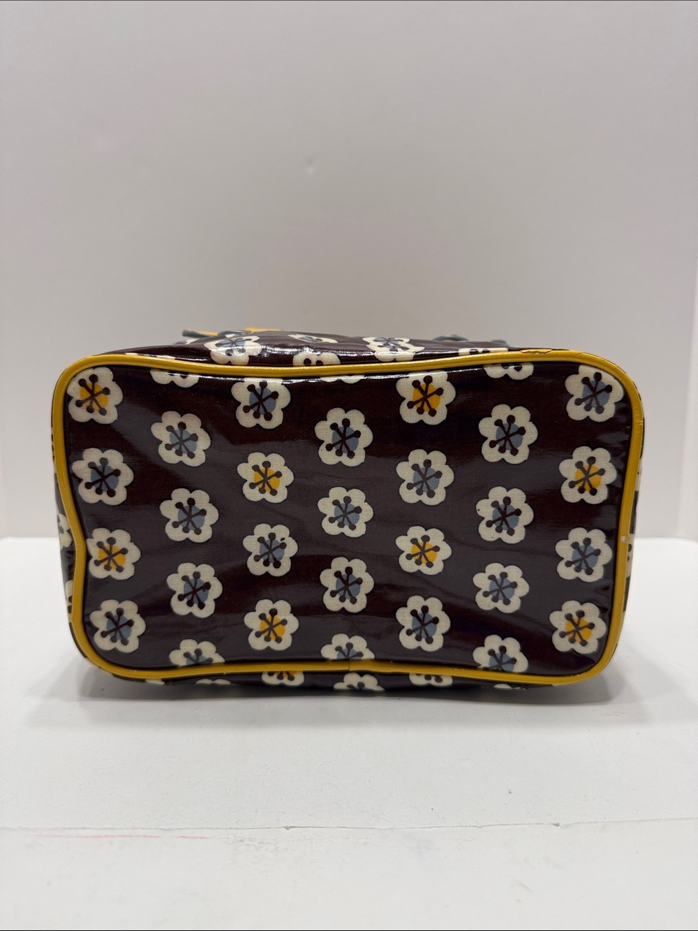 Vera Bradley Maroon Floral Patent Tote with Yellow Handles - Picture 8 of 14